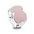 Anillo Osos 1:1 Oso Grande Cuarzo Rosa Plata .925 con Baño de Rodio