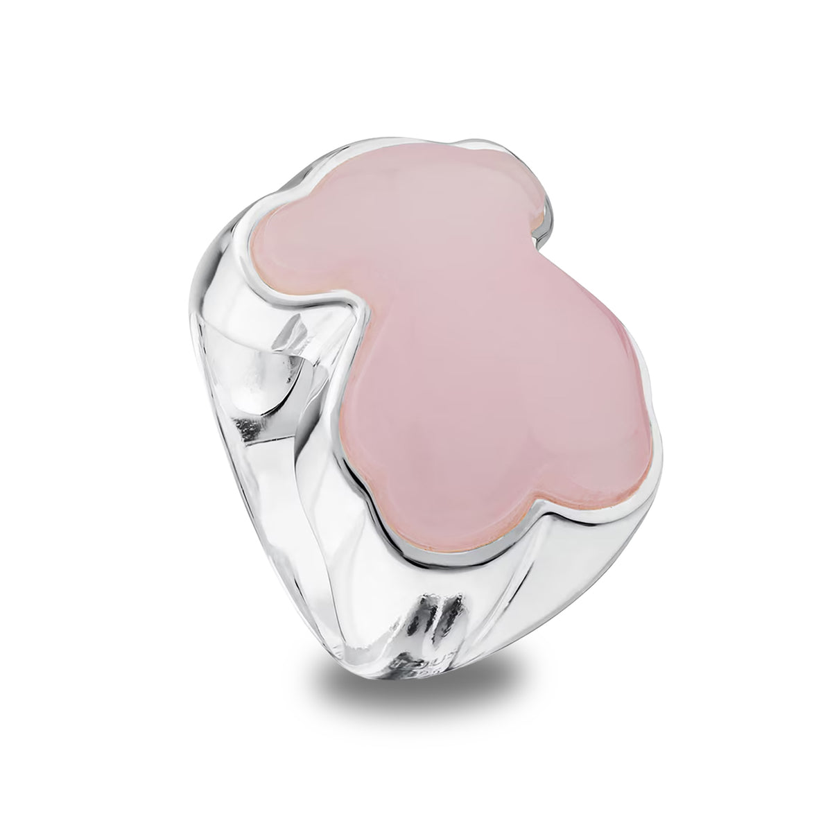 Anillo Osos 1:1 Oso Grande Cuarzo Rosa Plata .925 con Rodio