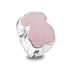 Anillo Osos 1:1 Oso Grande Cuarzo Rosa Plata .925 con Rodio