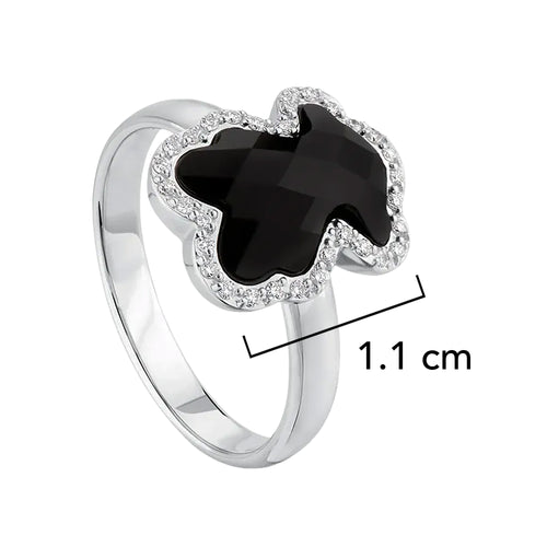 Anillo Osos 1:1 Oso Ónix Facetado con Circonias Plata .925 con Baño de Rodio