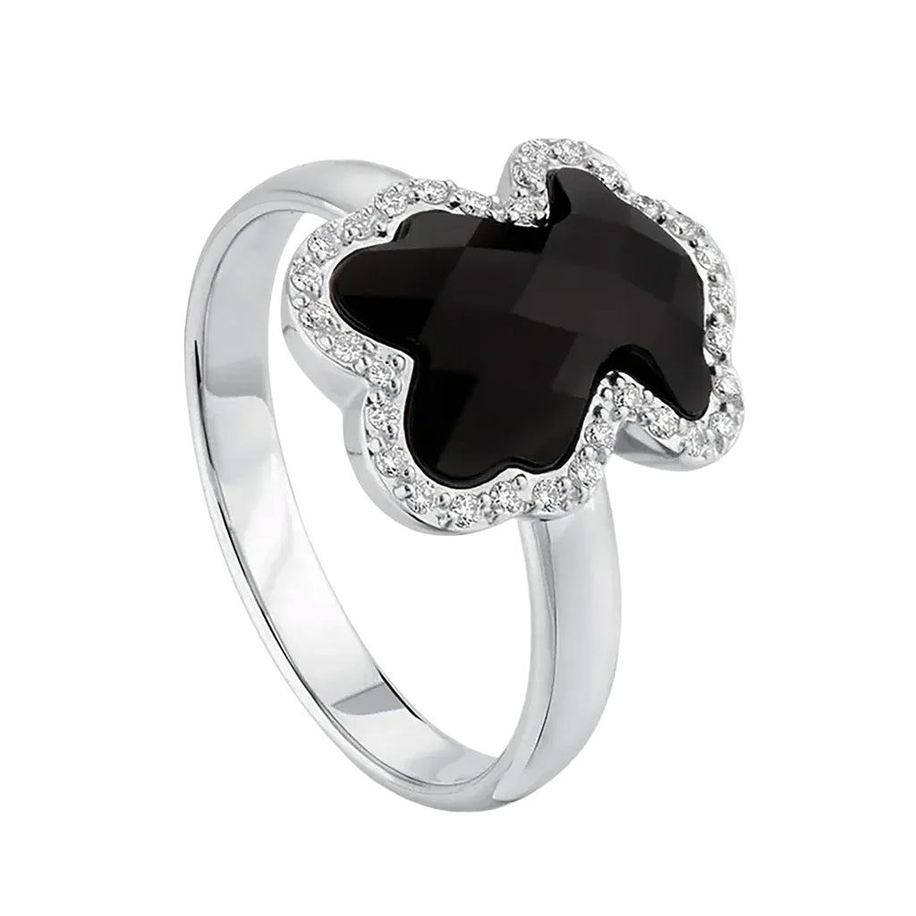 Anillo Osos 1:1 Oso Ónix Facetado con Circonias Plata .925 con Baño de Rodio