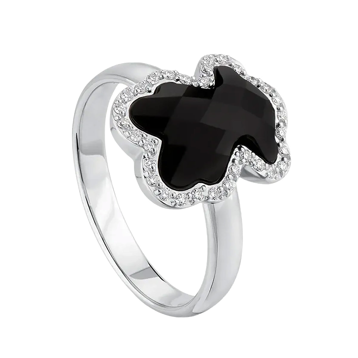 Anillo Osos 1:1 Oso Ónix Facetado Con Circonias Plata .925 Con Baño De Rodio