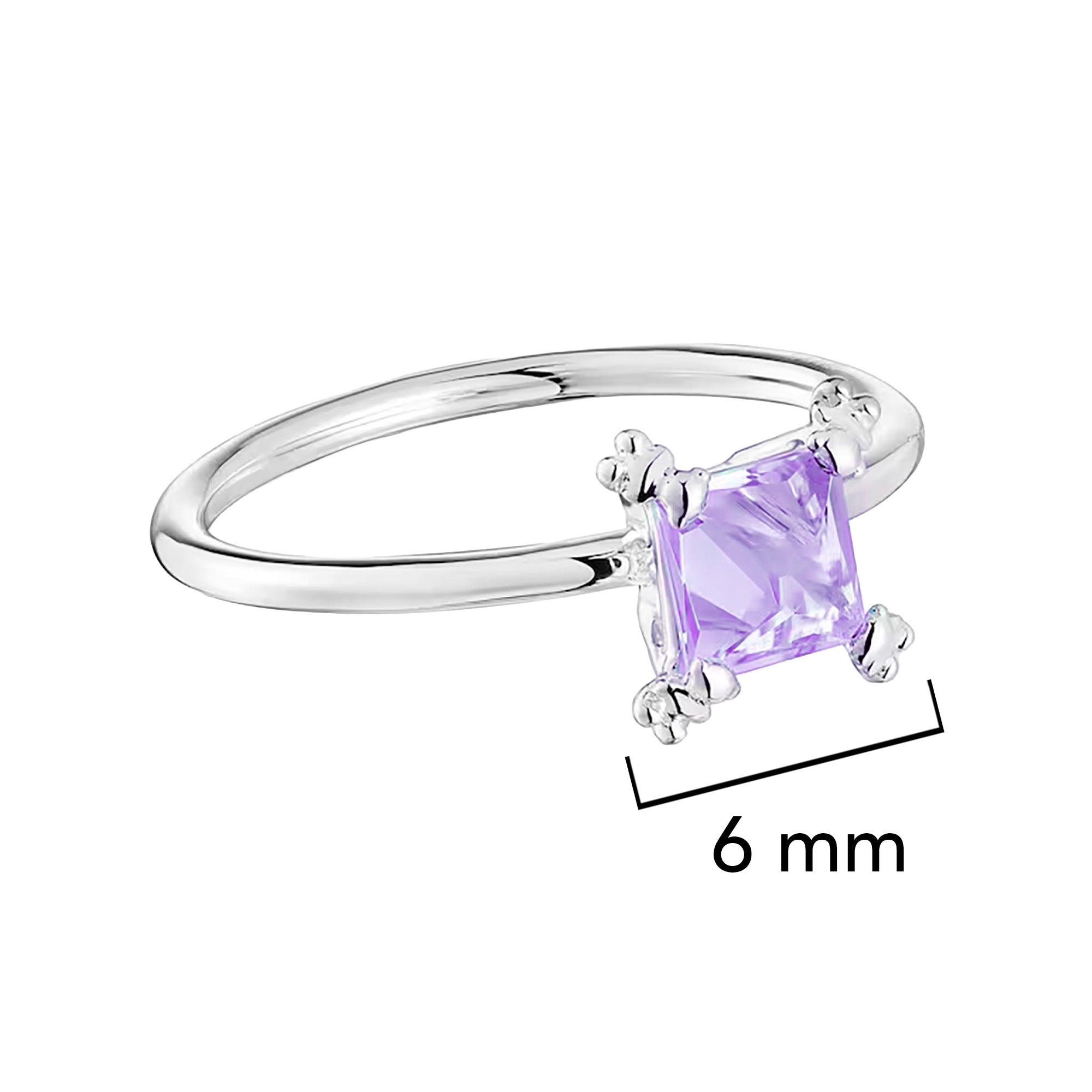 Anillo Osos 1:1 Circonia Cuadrada Morada Plata .925 con Baño de Rodio