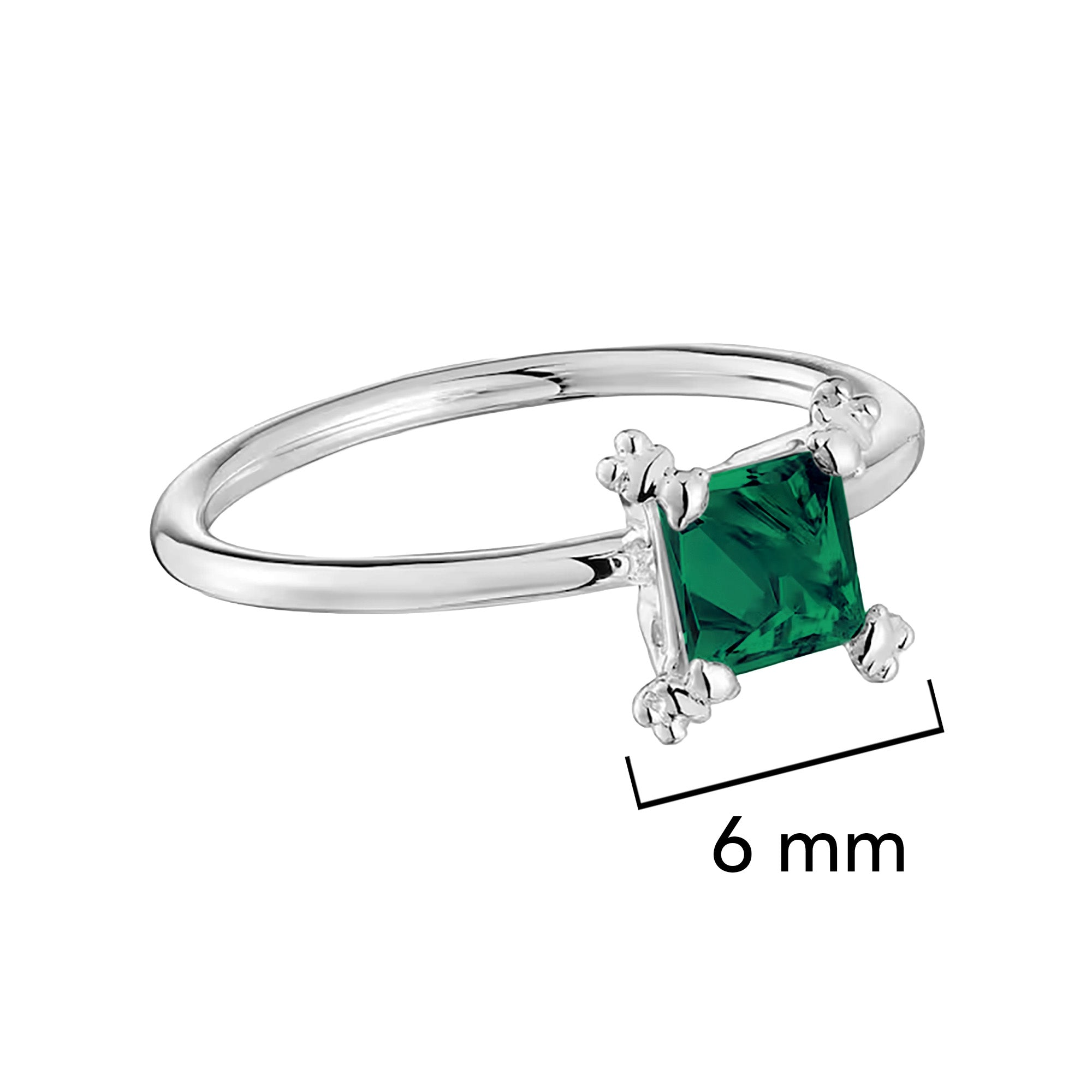 Anillo Osos 1:1 Circonia Cuadrada Verde Plata .925 con Baño de Rodio