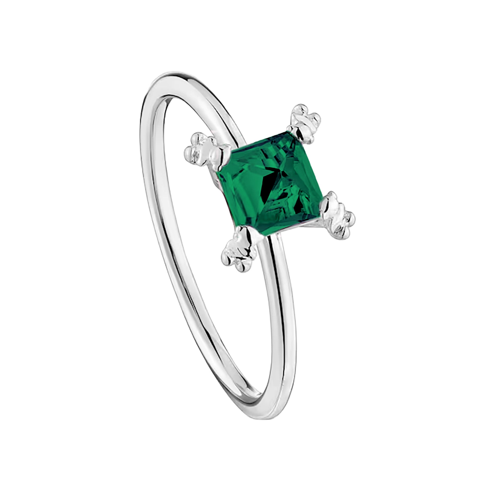 Anillo Osos 1:1 Circonia Cuadrada Verde Plata .925 con Baño de Rodio