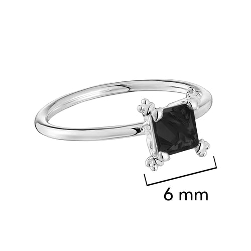 Anillo Osos 1:1 Circonia Cuadrada Negra Plata .925 con Baño de Rodio
