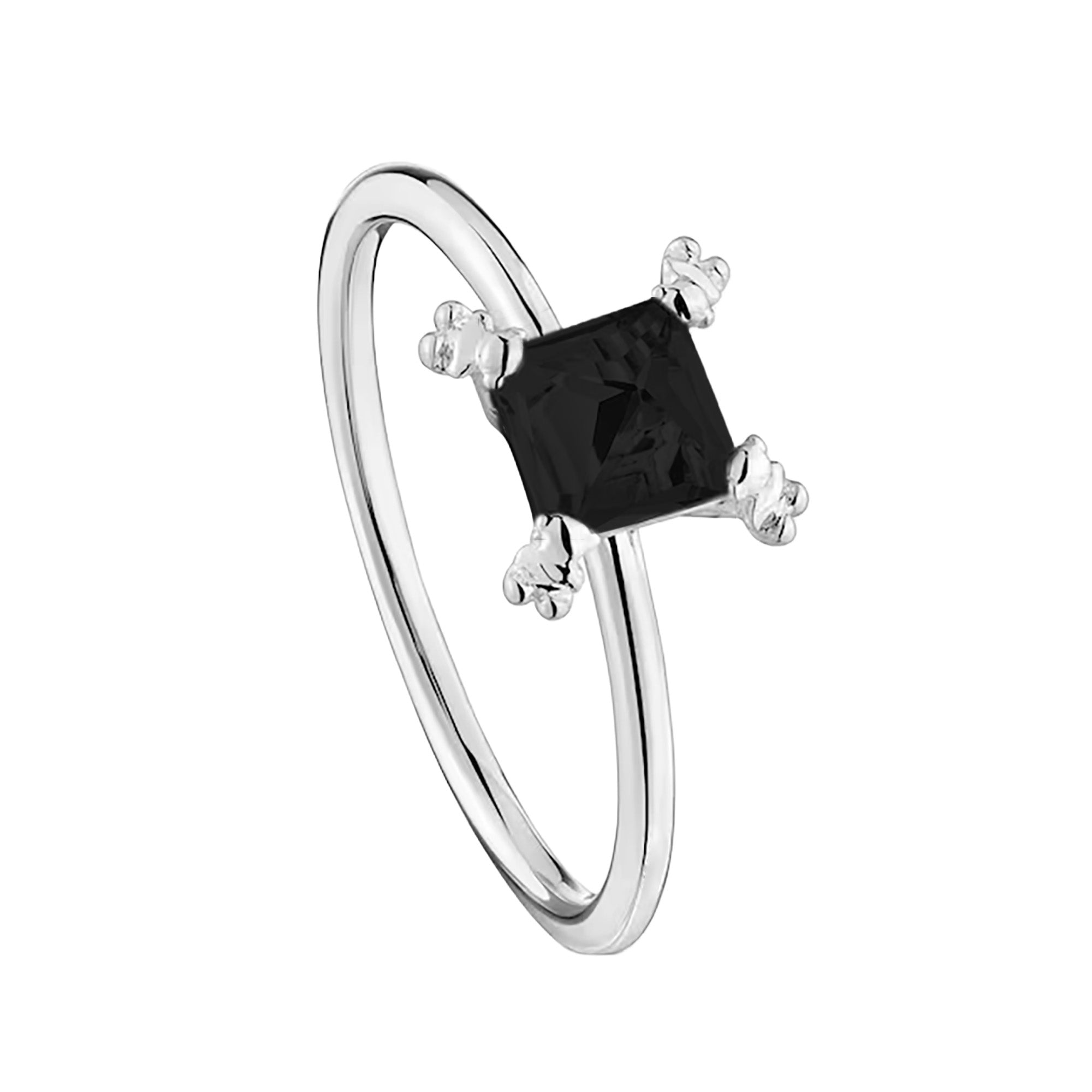 Anillo Osos 1:1 Circonia Cuadrada Negra Plata .925 con Baño de Rodio