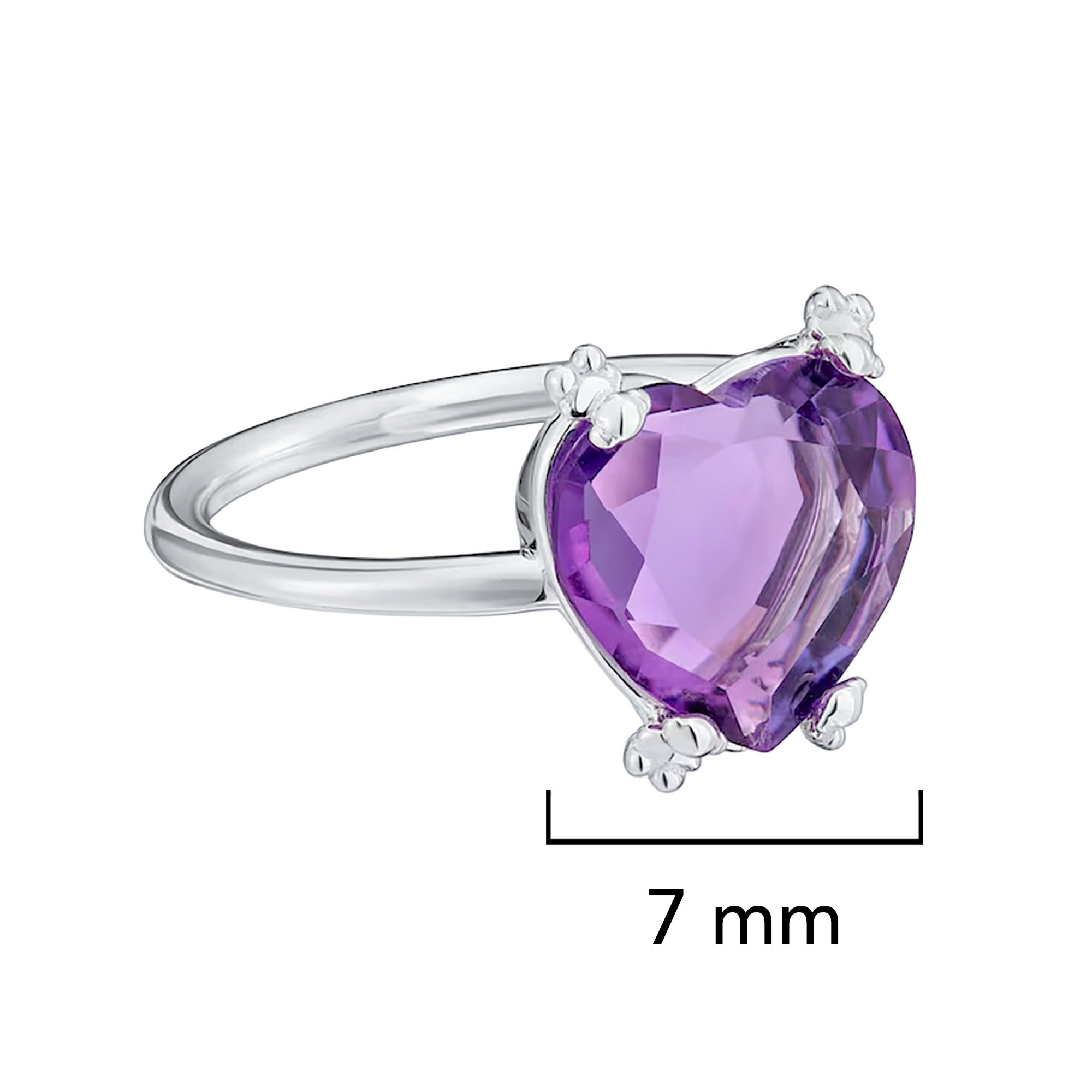 Anillo Osos 1:1 Corazón de Circonia Morado Plata .925 con Baño de Rodio