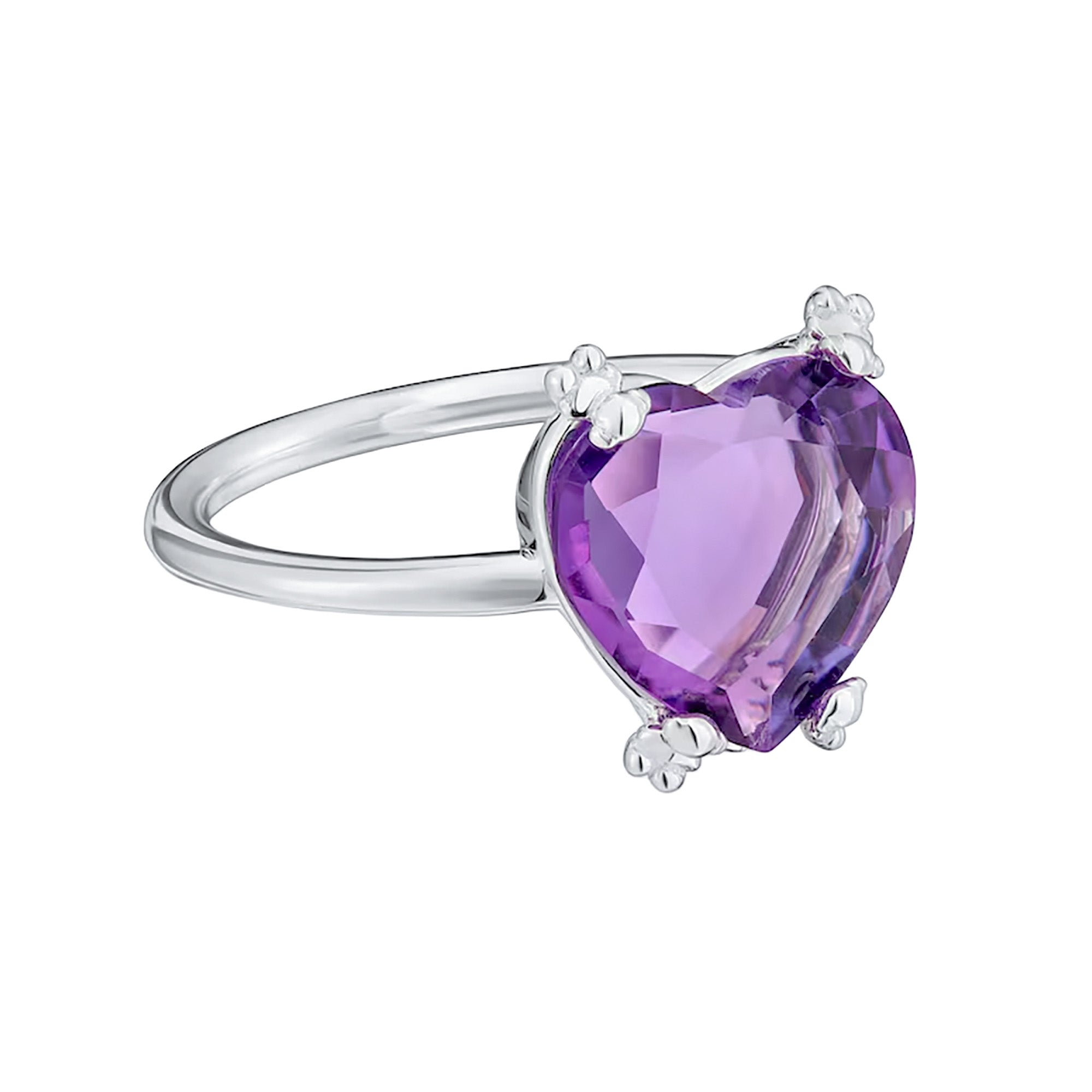 Anillo Osos 1:1 Corazón de Circonia Morado Plata .925 con Baño de Rodio