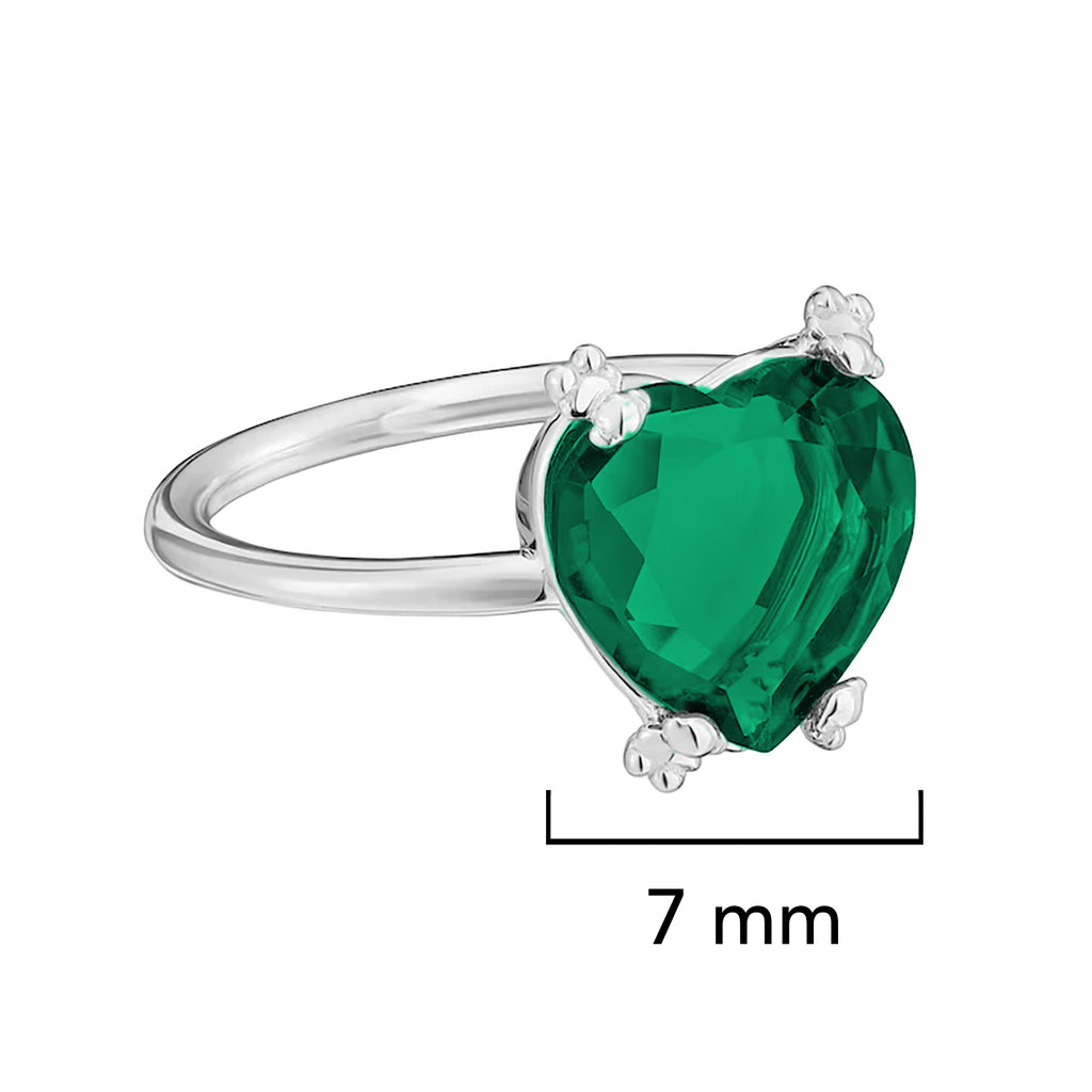 Anillo Osos 1:1 Corazón de Circonia Verde Plata .925 con Baño de Rodio