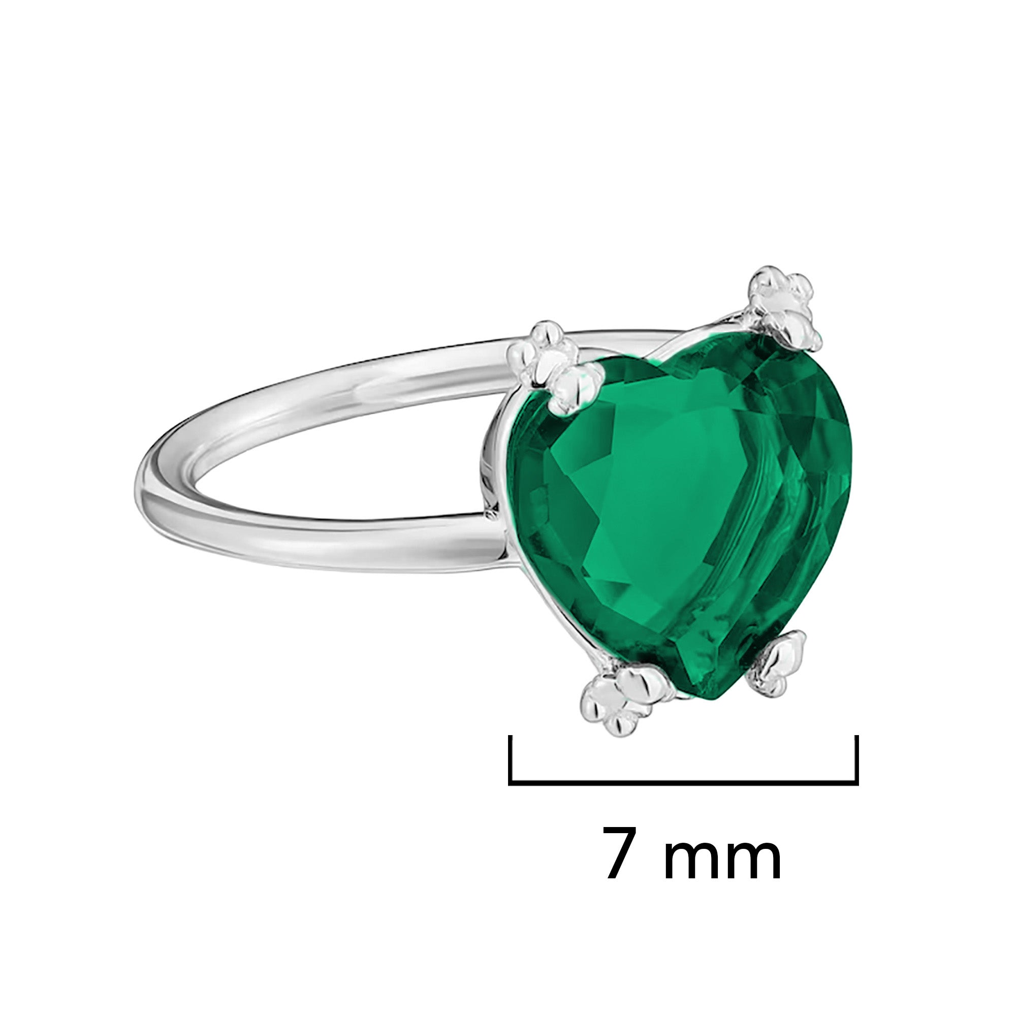 Anillo Osos 1:1 Corazón de Circonia Verde Plata .925 con Baño de Rodio