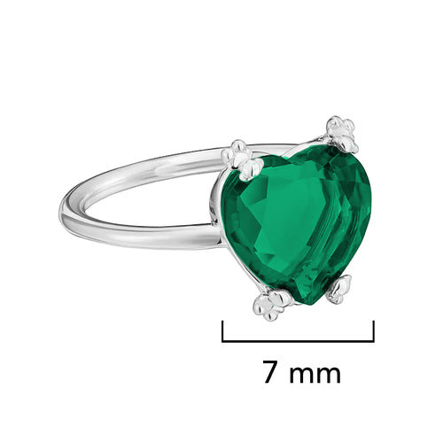 Anillo Osos 1:1 Corazón de Circonia Verde Plata .925 con Baño de Rodio