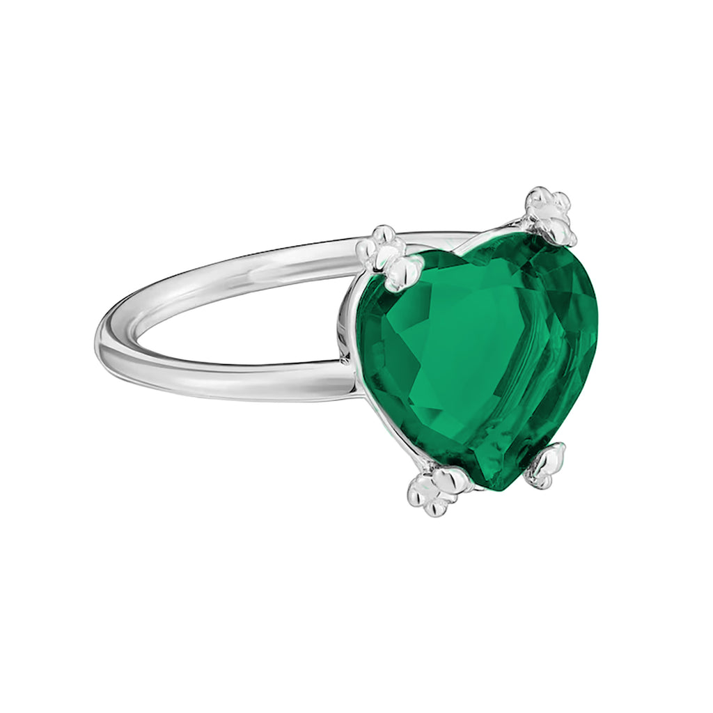 Anillo Osos 1:1 Corazón de Circonia Verde Plata .925 con Baño de Rodio