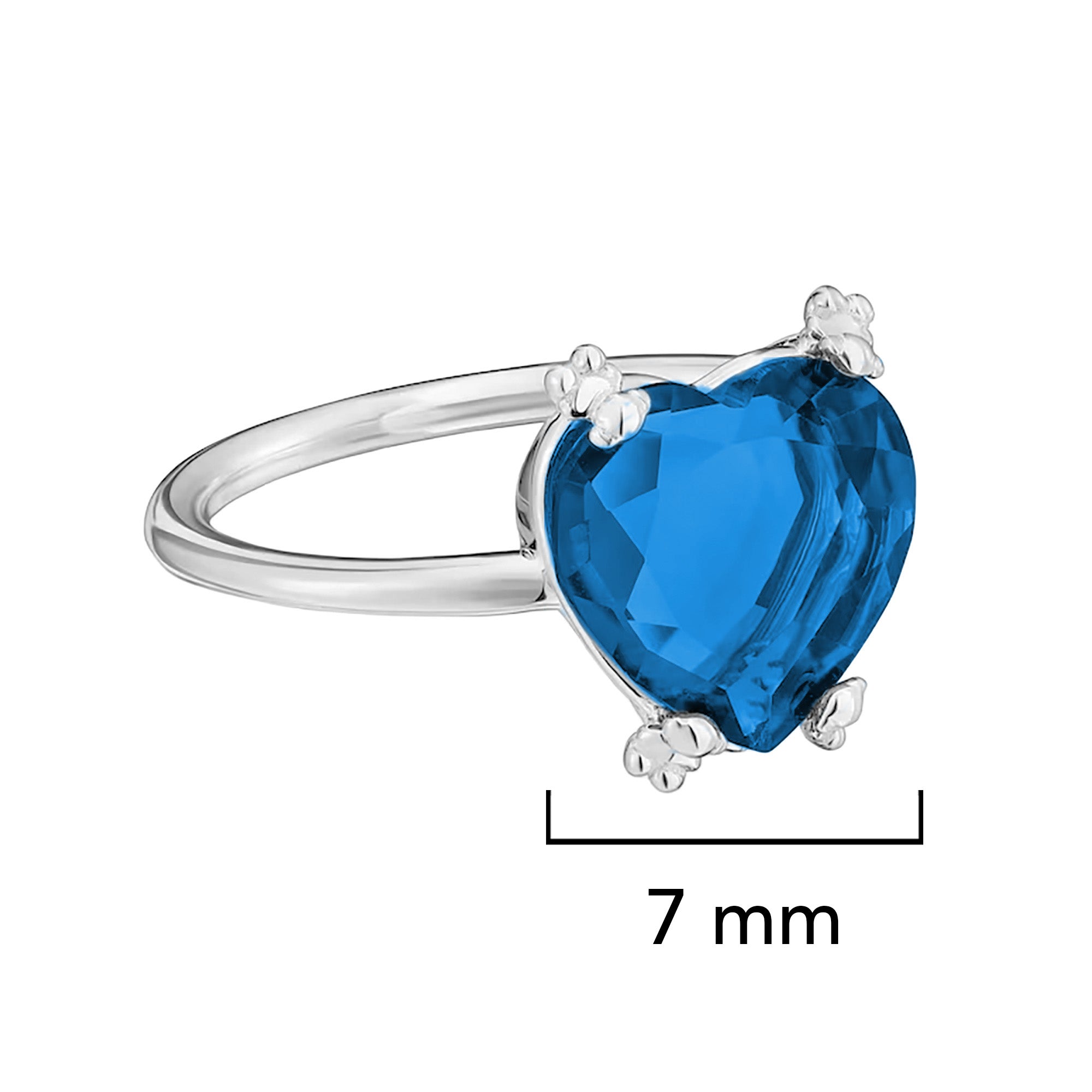 Anillo Osos 1:1 Corazón de Circonia Azul Plata .925 con Baño de Rodio