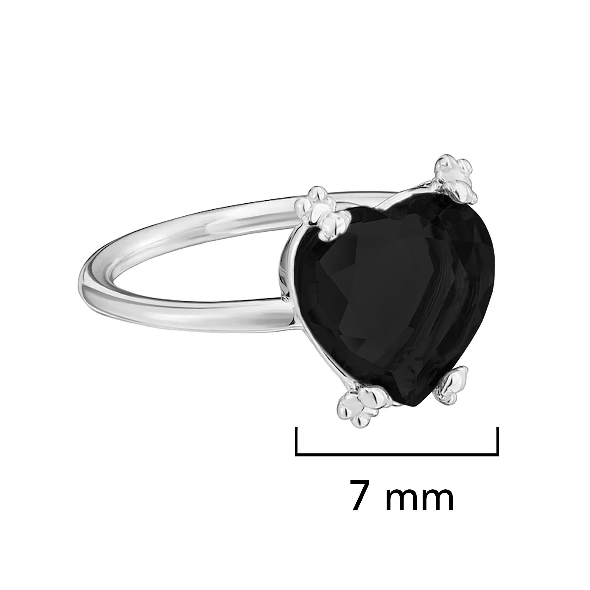 Anillo Osos 1:1 Corazón de Circonia Negra Plata .925 con Baño de Rodio