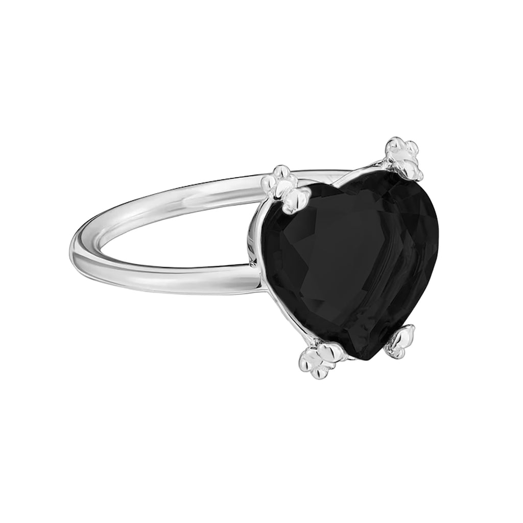 Anillo Osos 1:1 Corazón de Circonia Negra Plata .925 con Baño de Rodio