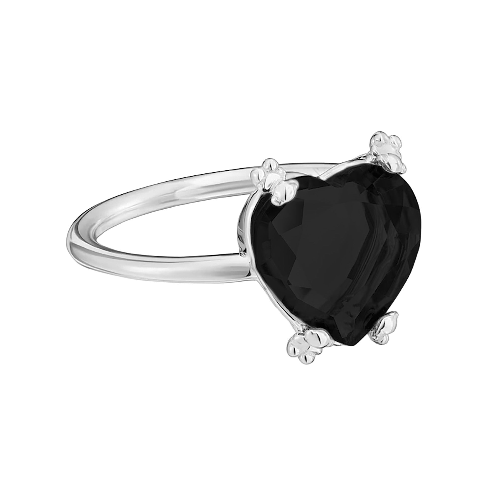 Anillo Osos 1:1 Corazón de Circonia Negra Plata .925 con Baño de Rodio