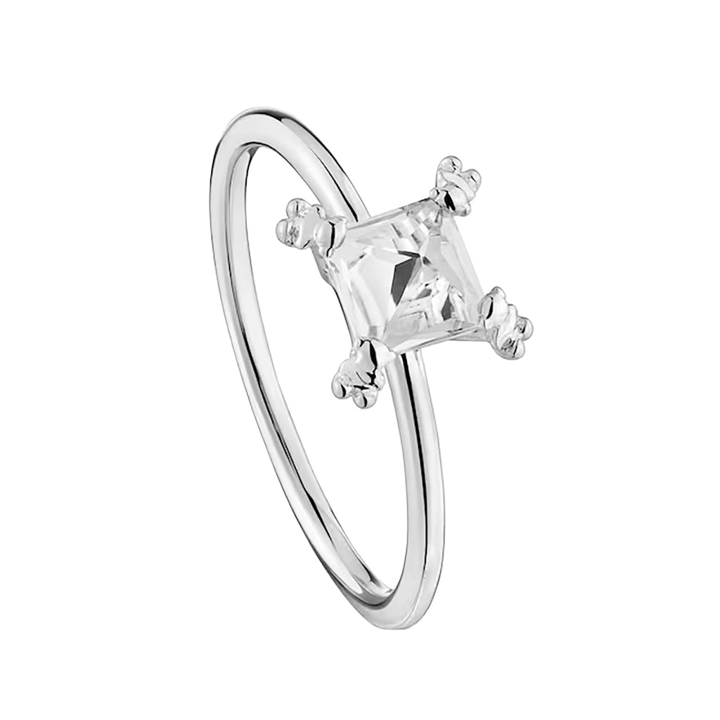 Anillo Osos 1:1 Circonia Blanca Plata .925 con Baño de Rodio