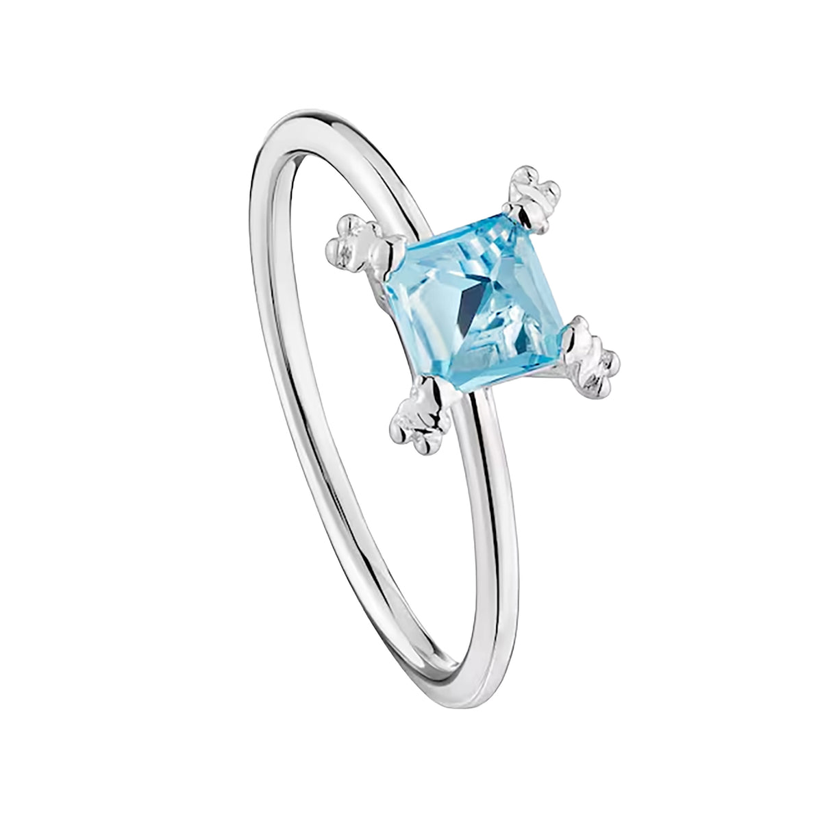 Anillo Osos 1:1 Circonia Azul Celeste Plata .925 con Baño de Rodio
