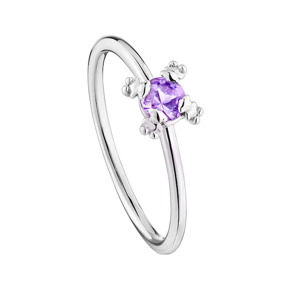 Anillo Osos 1:1 Circonia Chica Morada Plata .925 con Baño de Rodio
