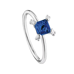 Anillo Osos 1:1 Circonia Cuadrada Azul Marino Plata .925 con Baño de Rodio