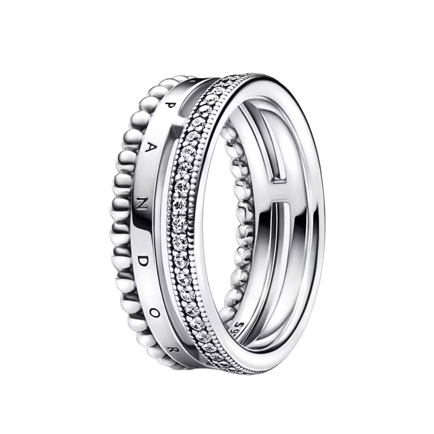 Anillo Inspirado Pan 1:1 Doble Banda y Micro Circonias Plata .925