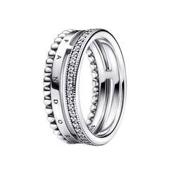 Anillo Inspirado Pan 1:1 Doble Banda y Micro Circonias Plata .925