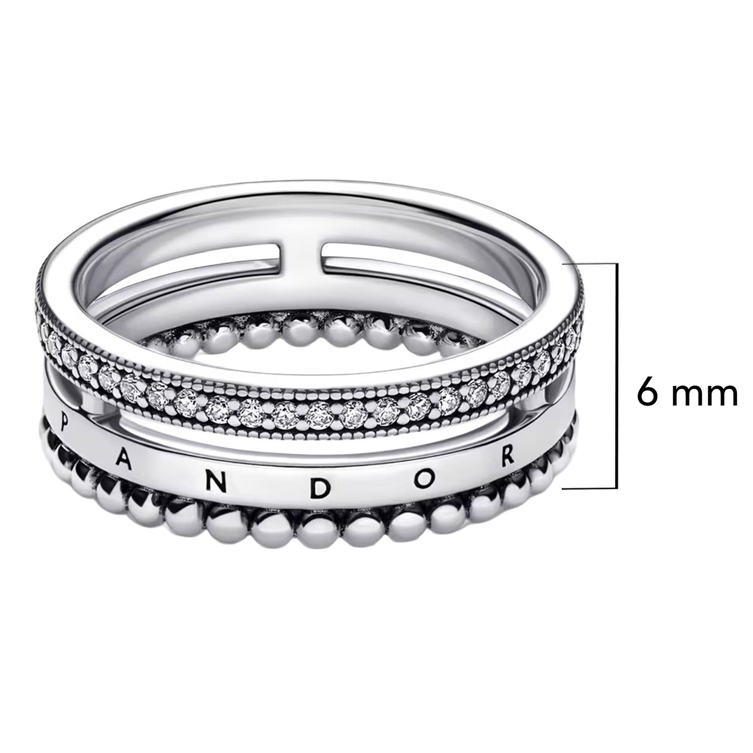 Anillo Inspirado Pan 1:1 Doble Banda y Micro Circonias Plata .925