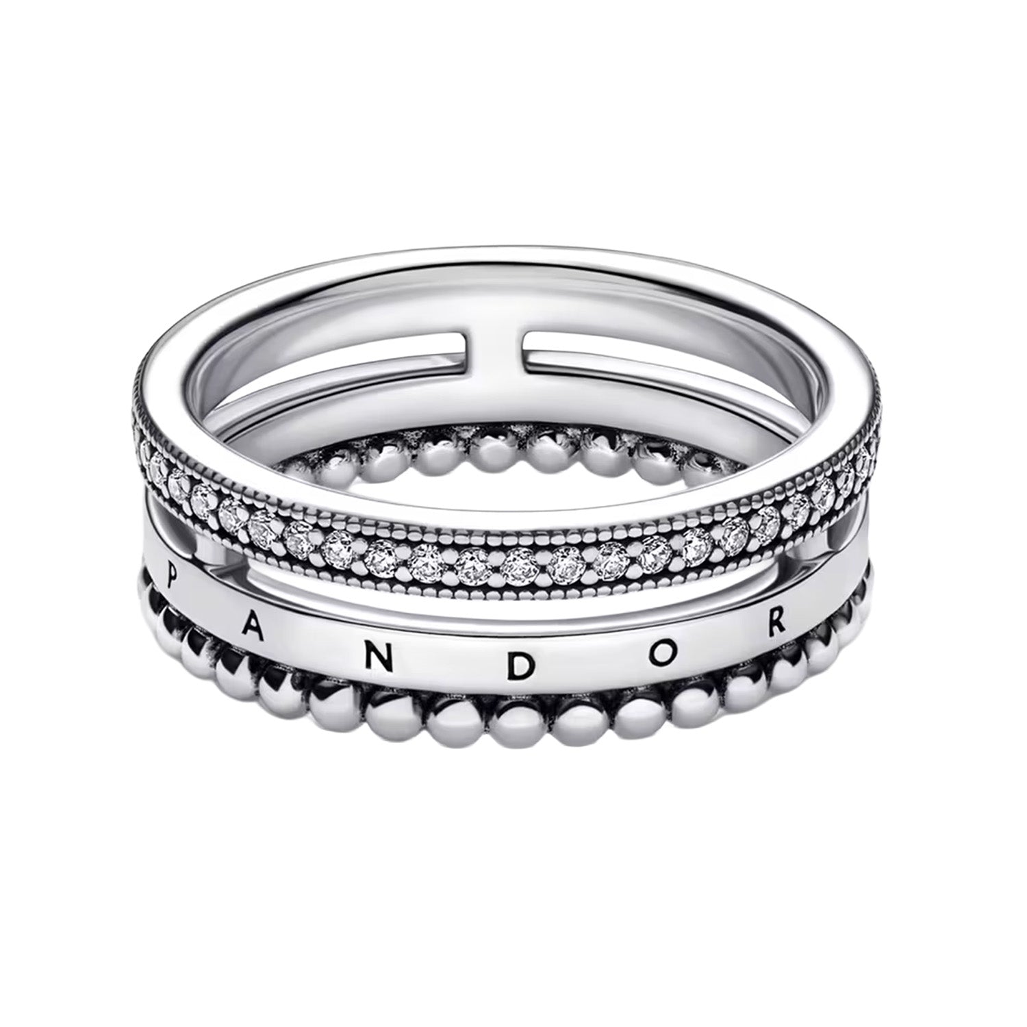 Anillo Inspirado Pan 1:1 Doble Banda y Micro Circonias Plata .925