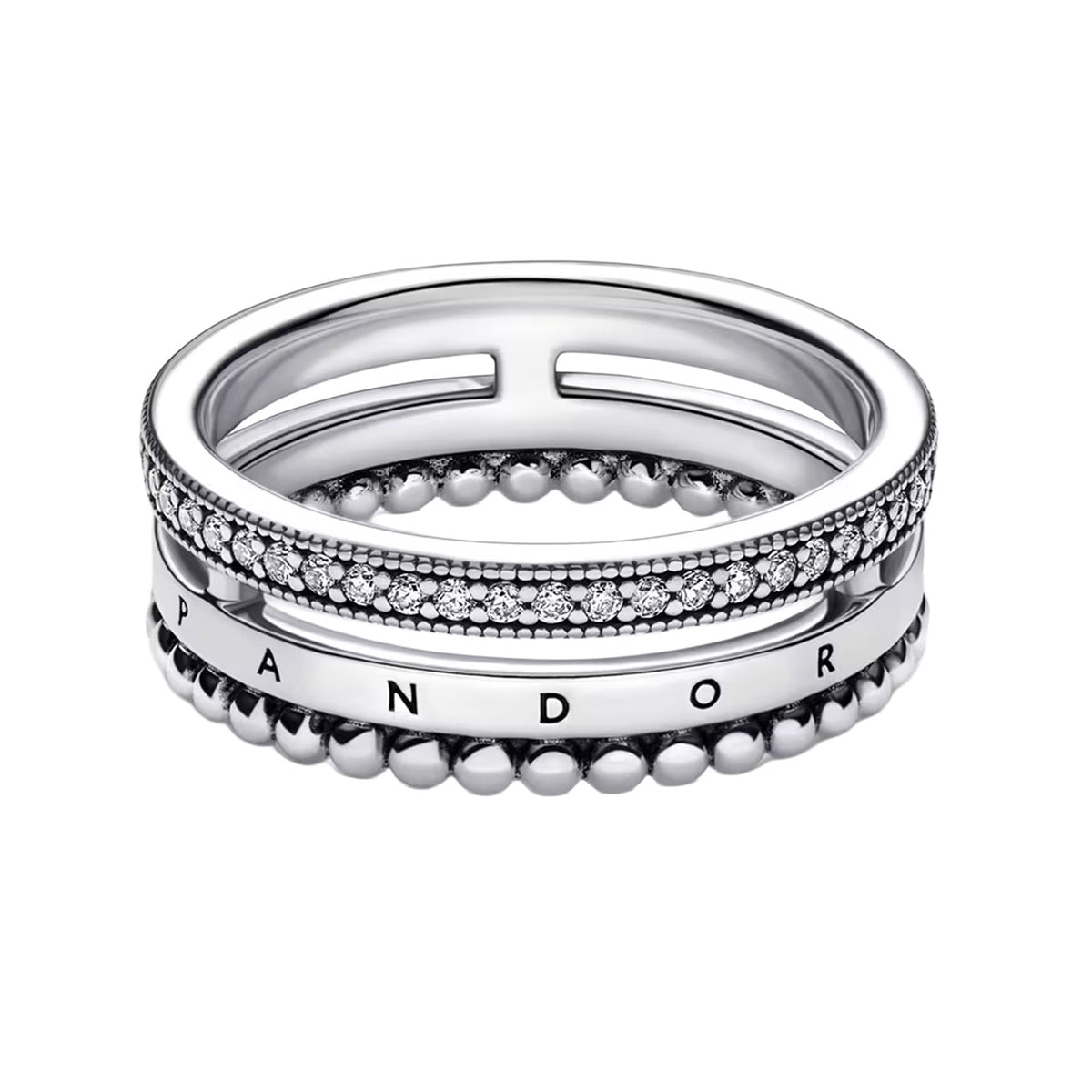 Anillo Inspirado Pan 1:1 Doble Banda y Micro Circonias Plata .925