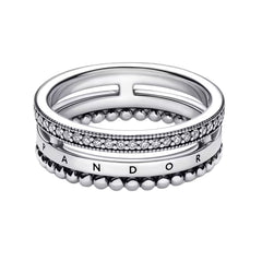 Anillo Inspirado Pan 1:1 Doble Banda y Micro Circonias Plata .925