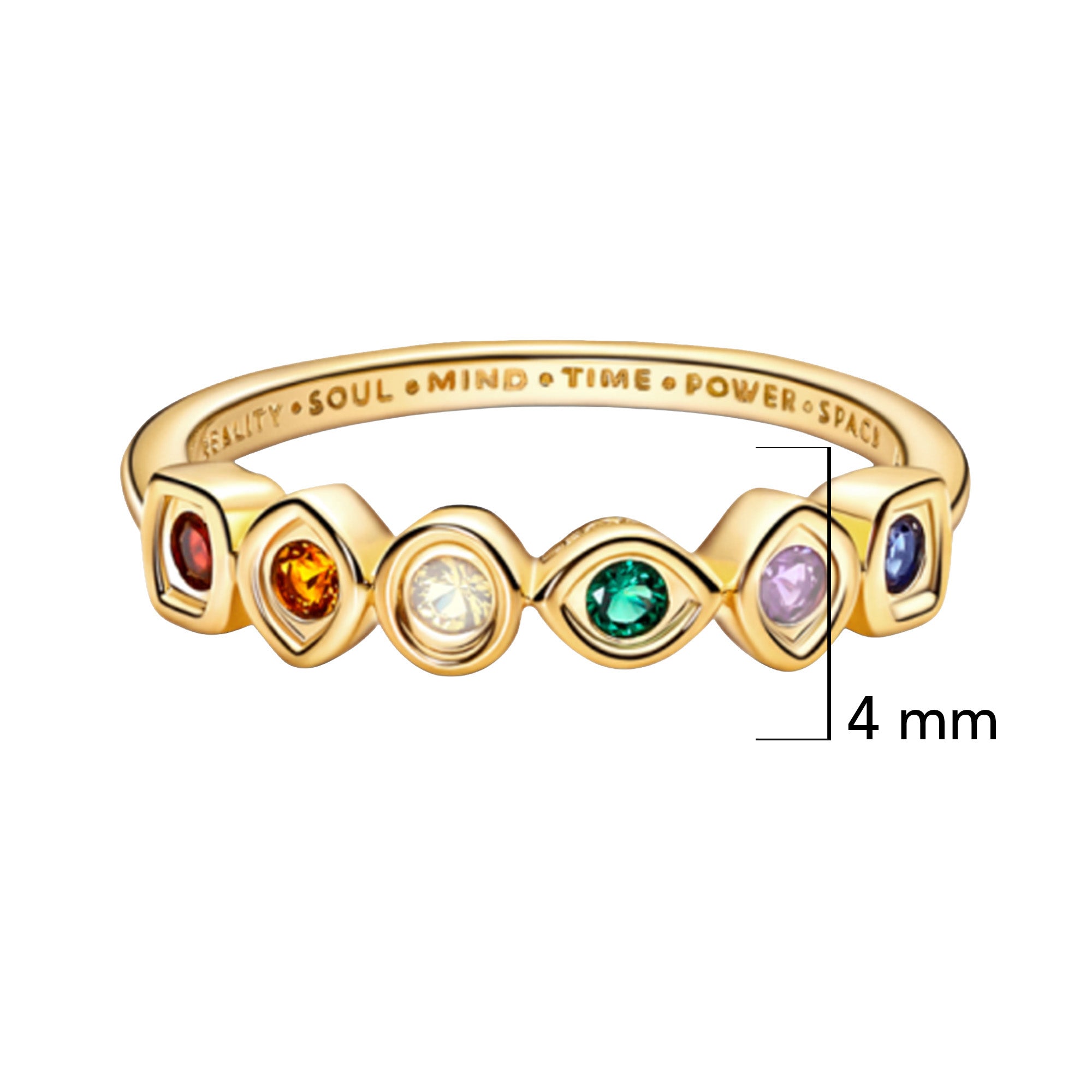 Anillo Inspirado Pan 1:1 Dorado con Multicirconias Plata .925 (AVENGERS GEMAS DEL INFINITO)