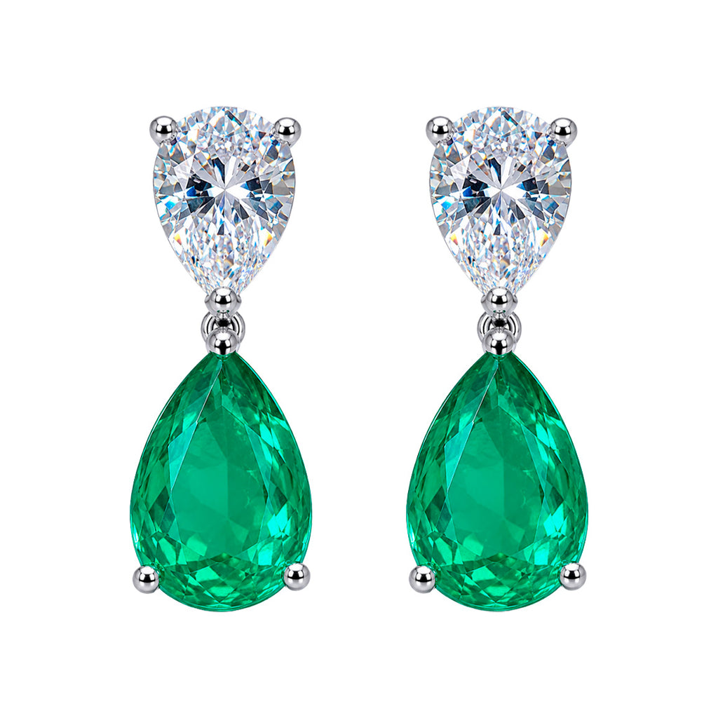 Aretes Turmalina Gota y Circonia Gota Blanca, Medida 2.7 cm, Plata .925 con Baño de Rodio