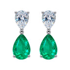 Aretes Turmalina Gota y Circonia Gota Blanca, Medida 2.7 cm, Plata .925 con Baño de Rodio