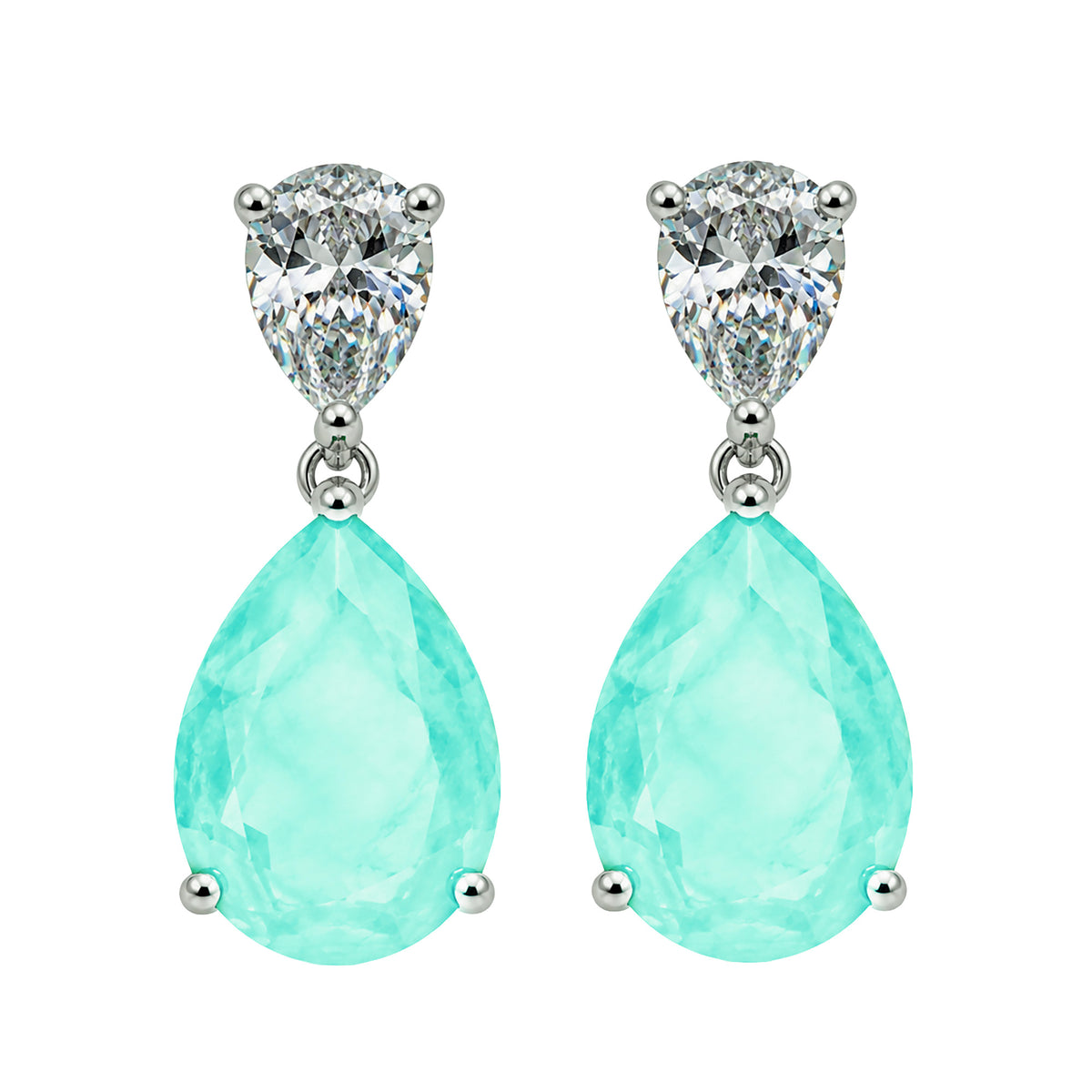 Arete Turmalina Paraiba Turquesa Maxi Gota con Circonias, Plata .925 con Rodio