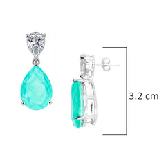 Arete Turmalina Paraiba Turquesa Maxi Gota con Circonias, Plata .925 con Rodio