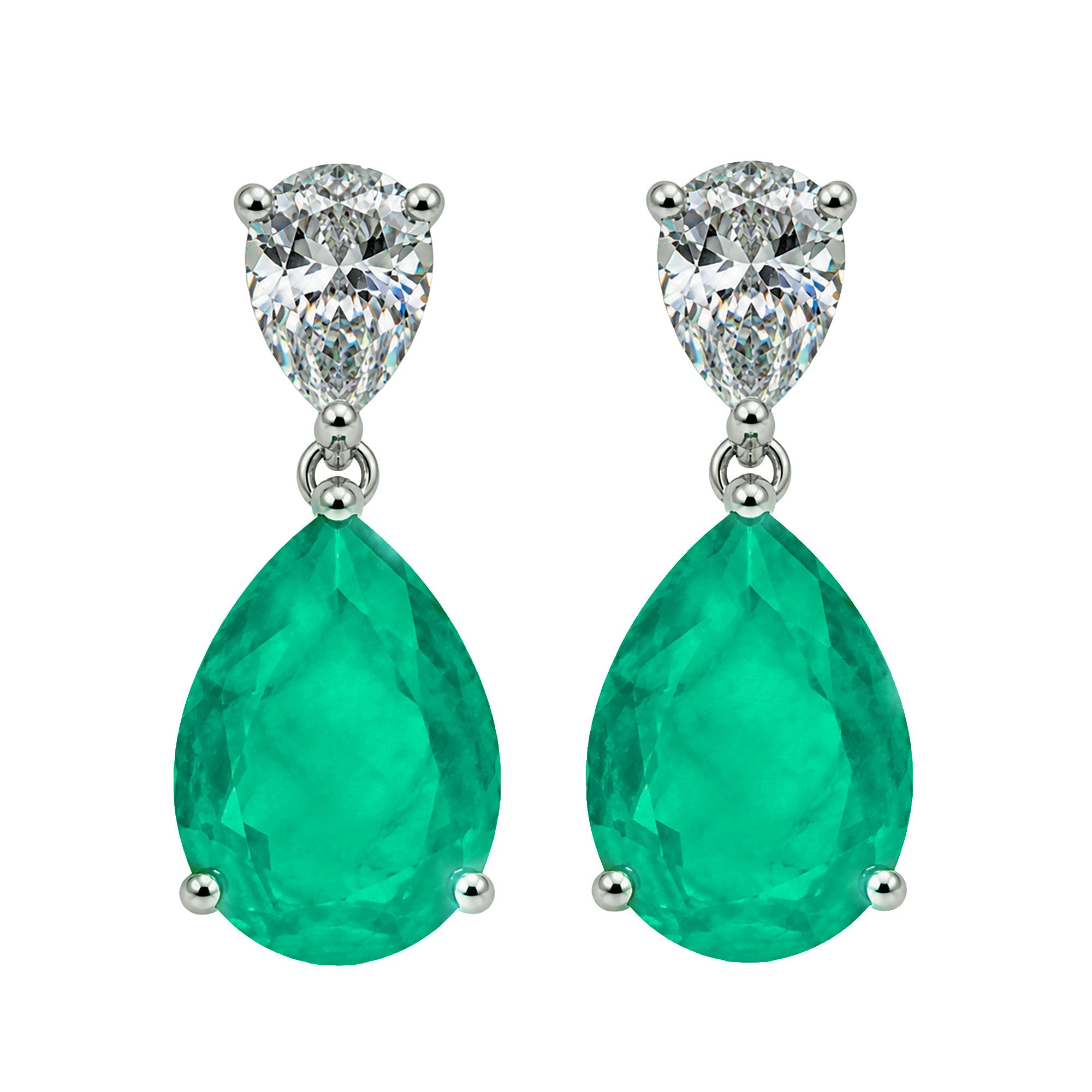 Aretes Turmalina Paraiba Gota con Circonia, Plata .925 con Rodio