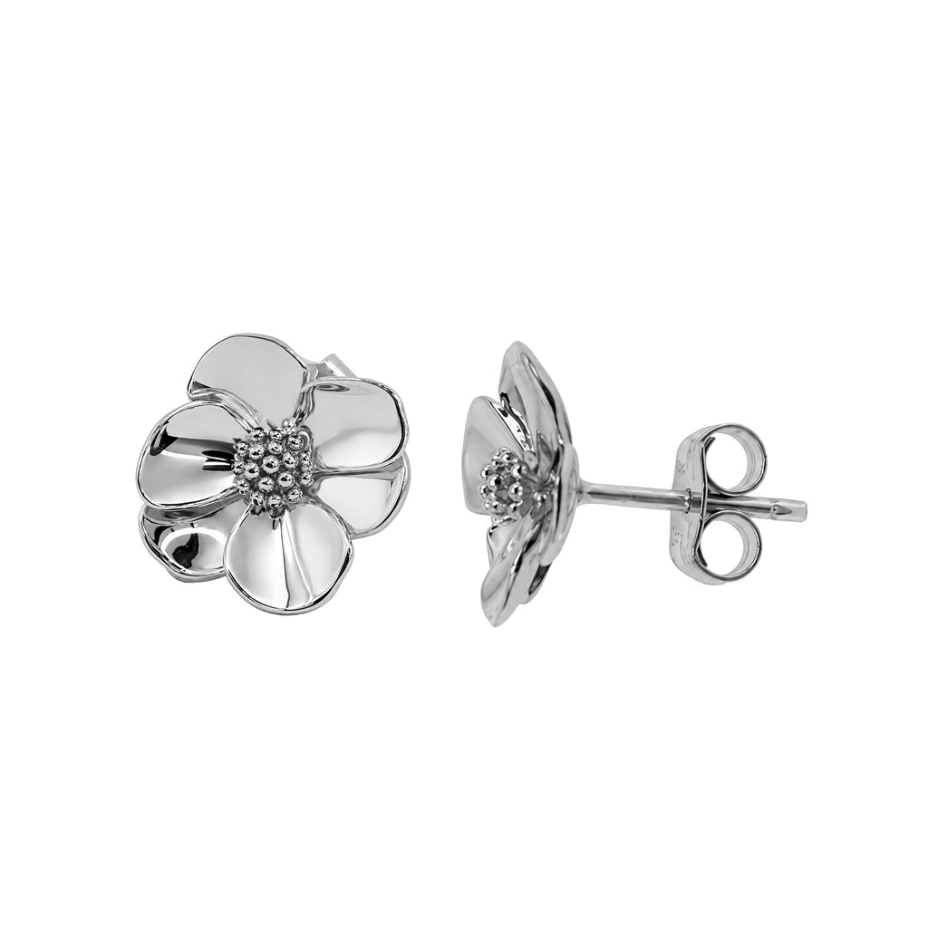 Arete Flor Sakura Chico Colección Florecer Plata .925 con Baño de Rodio