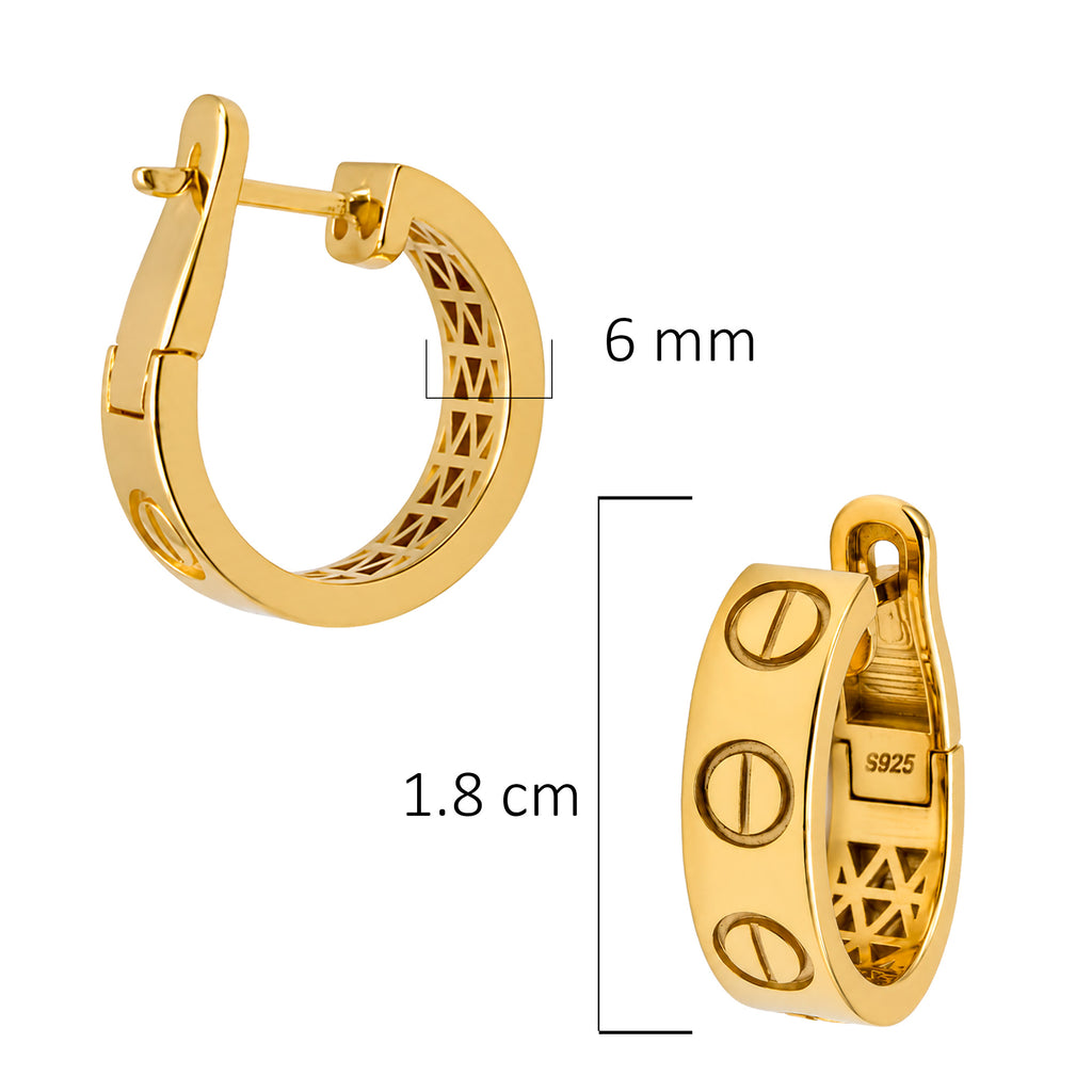 Arracada Inspirada Cartier 1:1 Amor Grande, Plata .925 con Baño de Oro 18k