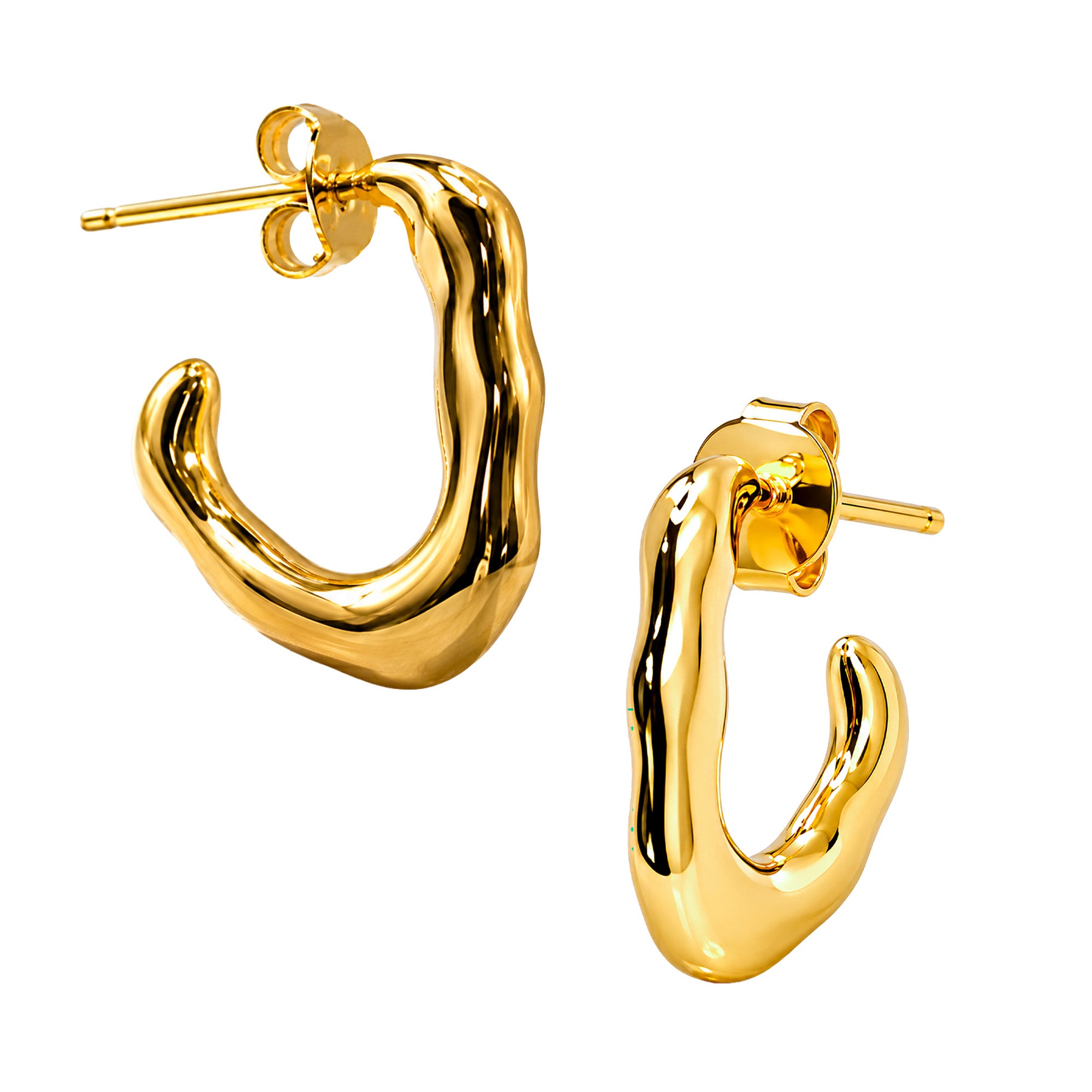 Arete Pan 1:1 Forma Orgánica Dorada, Plata 925 con Baño de Oro 18 k