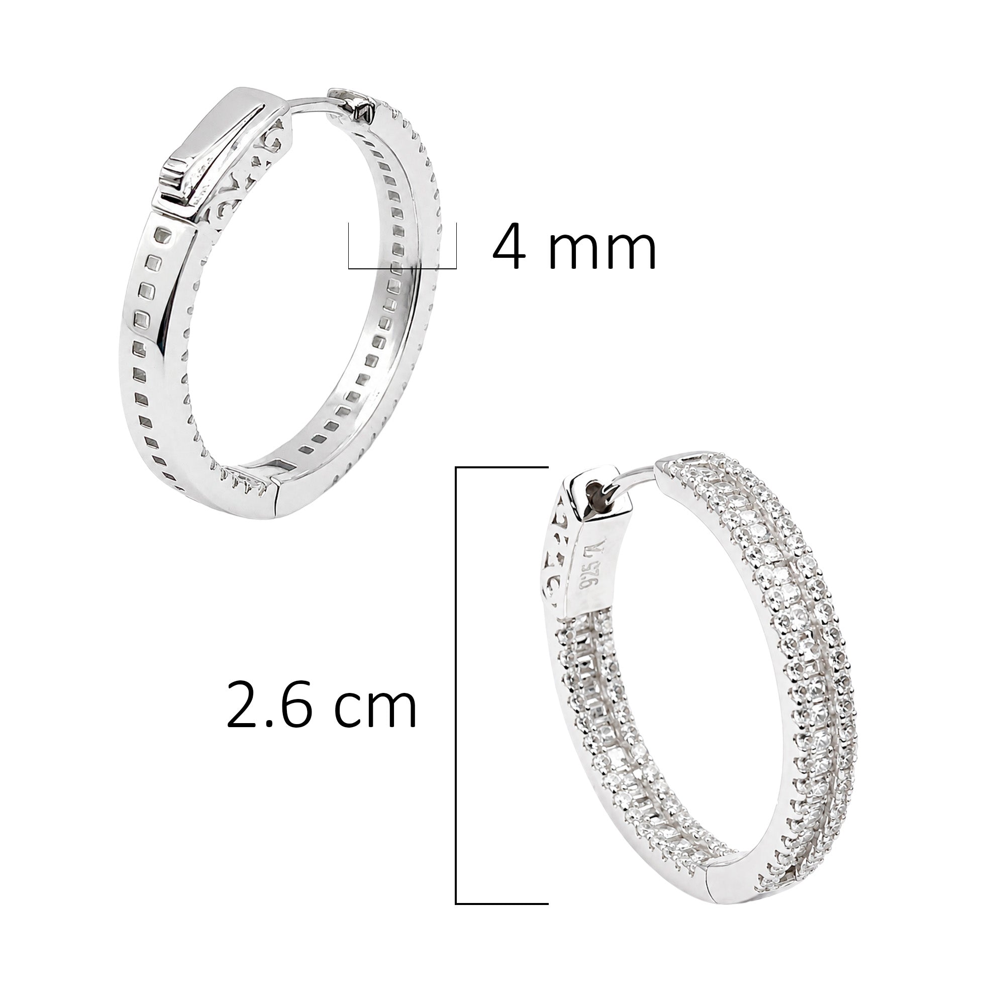 Arracada Huggies Mitad Circonias Baguette y Circonias Chicas Plata .925 con Rodio