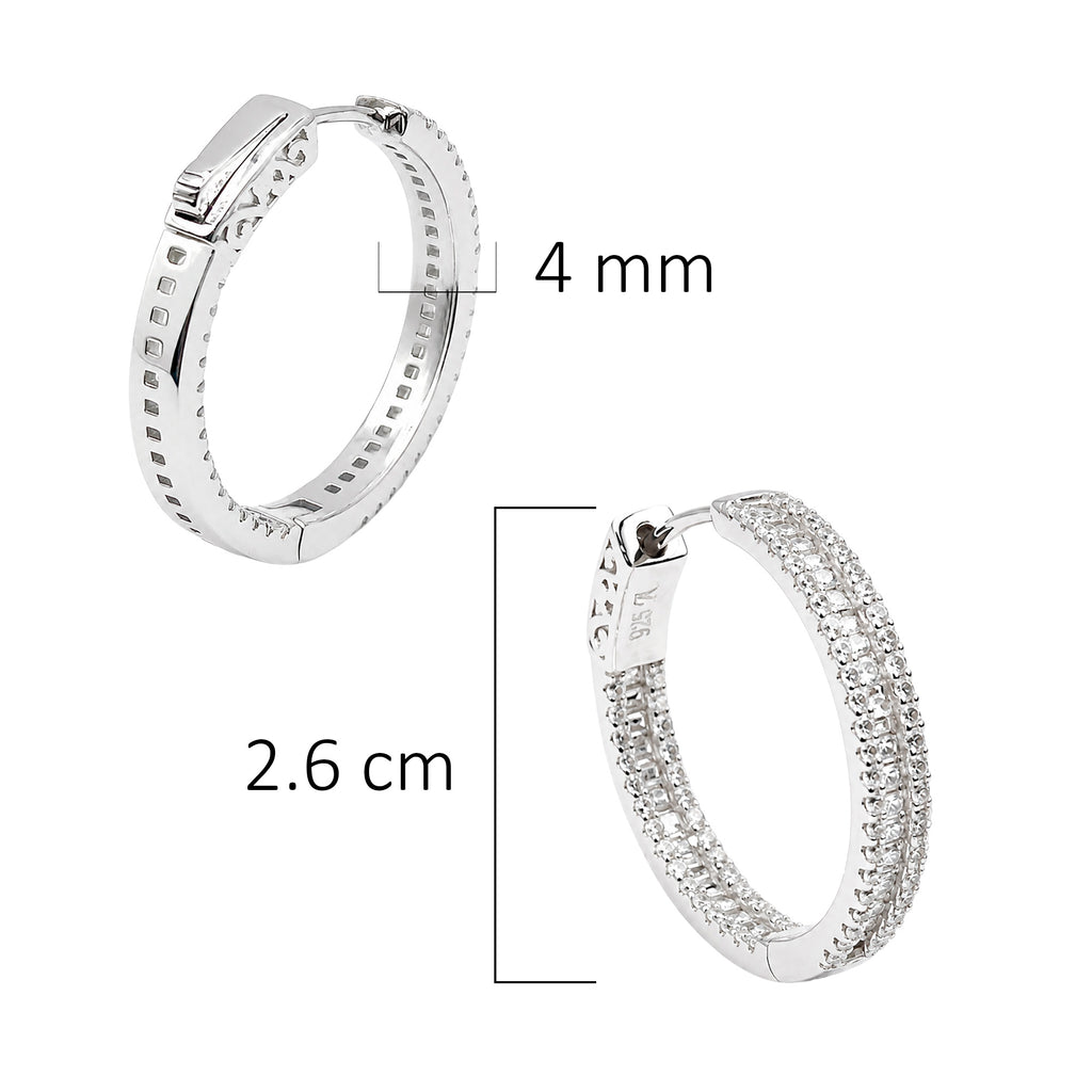 Arracada Huggies Mitad Circonias Baguette y Circonias Chicas Plata .925 con Baño de Rodio