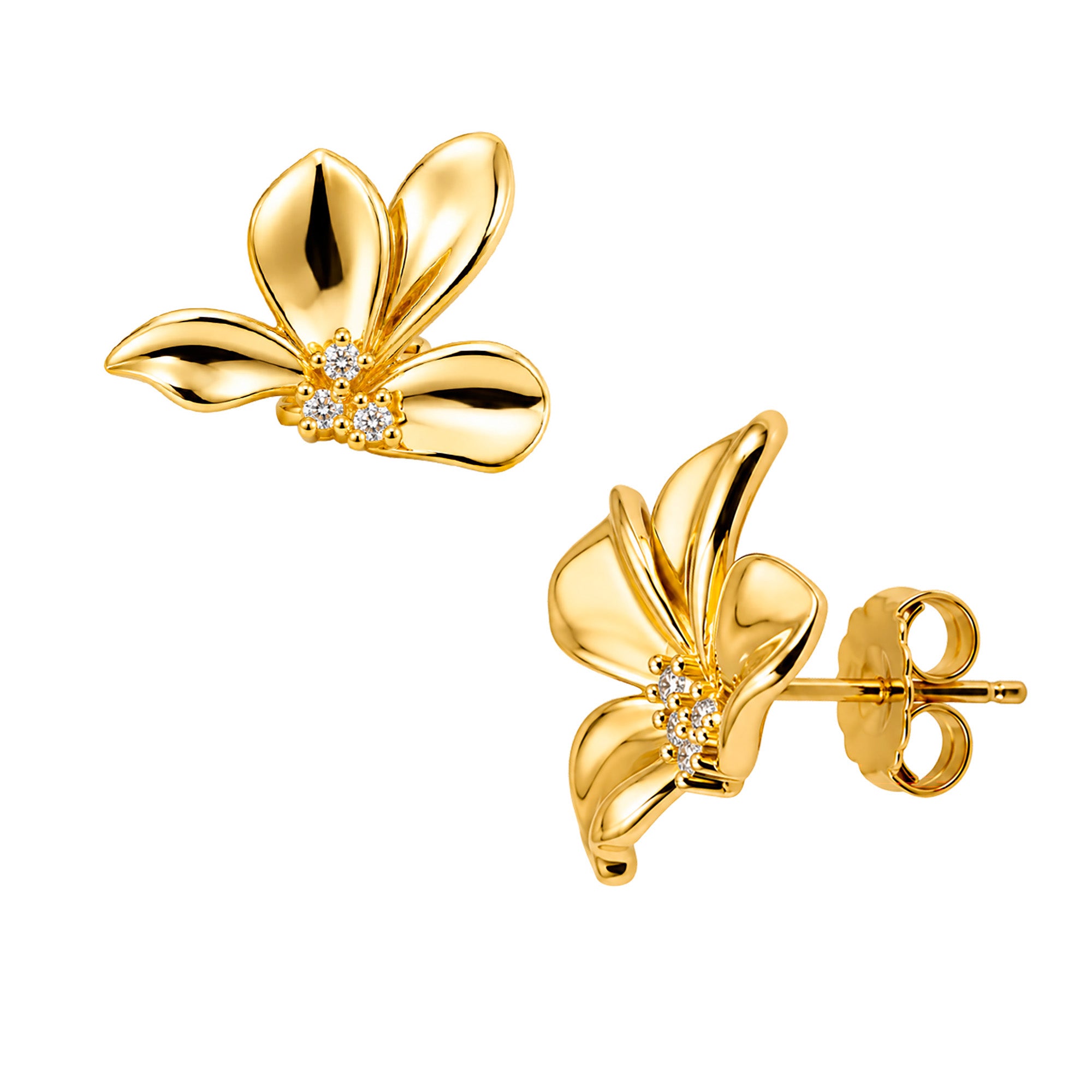 Arete Lirio a la Mitad con Circonias Colección Florecer Plata .925 con Baño de Oro 18k