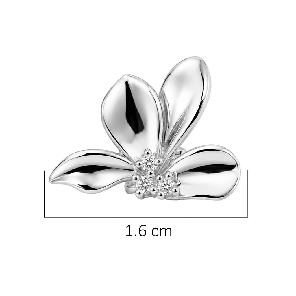 Arete Lirio a la Mitad con Circonias Colección Florecer Plata .925 con Baño de Rodio