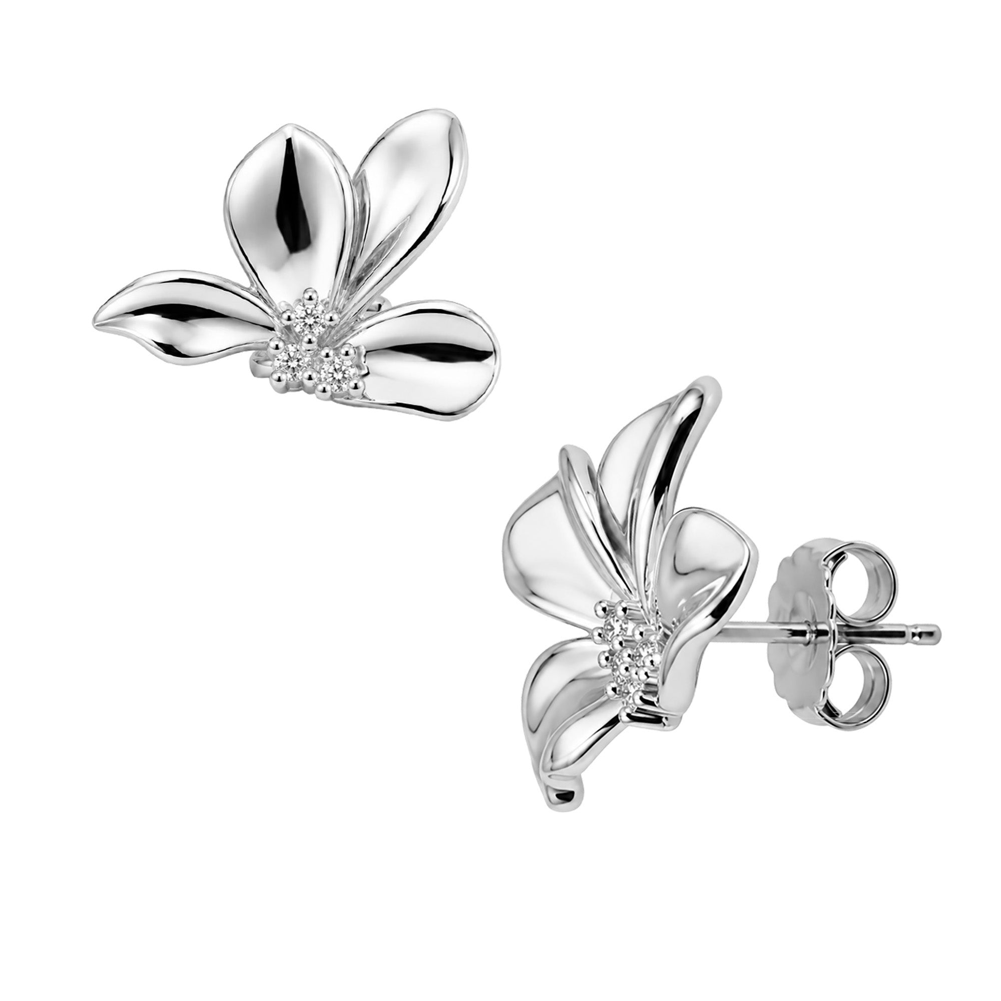 Arete Lirio a la Mitad con Circonias Colección Florecer Plata .925 con Baño de Rodio