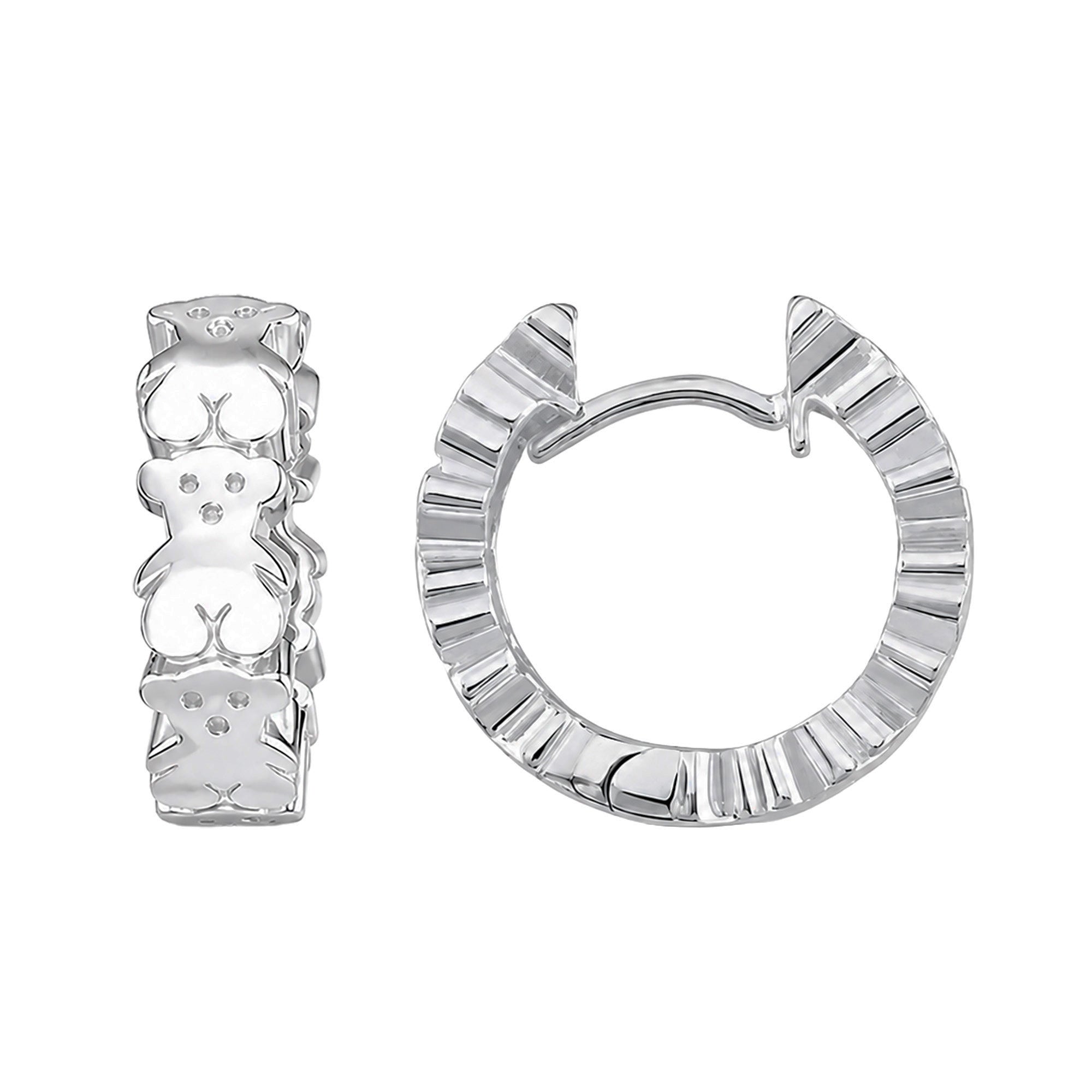 Arracada Huggies Inspirado Oso 1:1 6 Osos Lisos, Plata .925 con Baño de Rodio