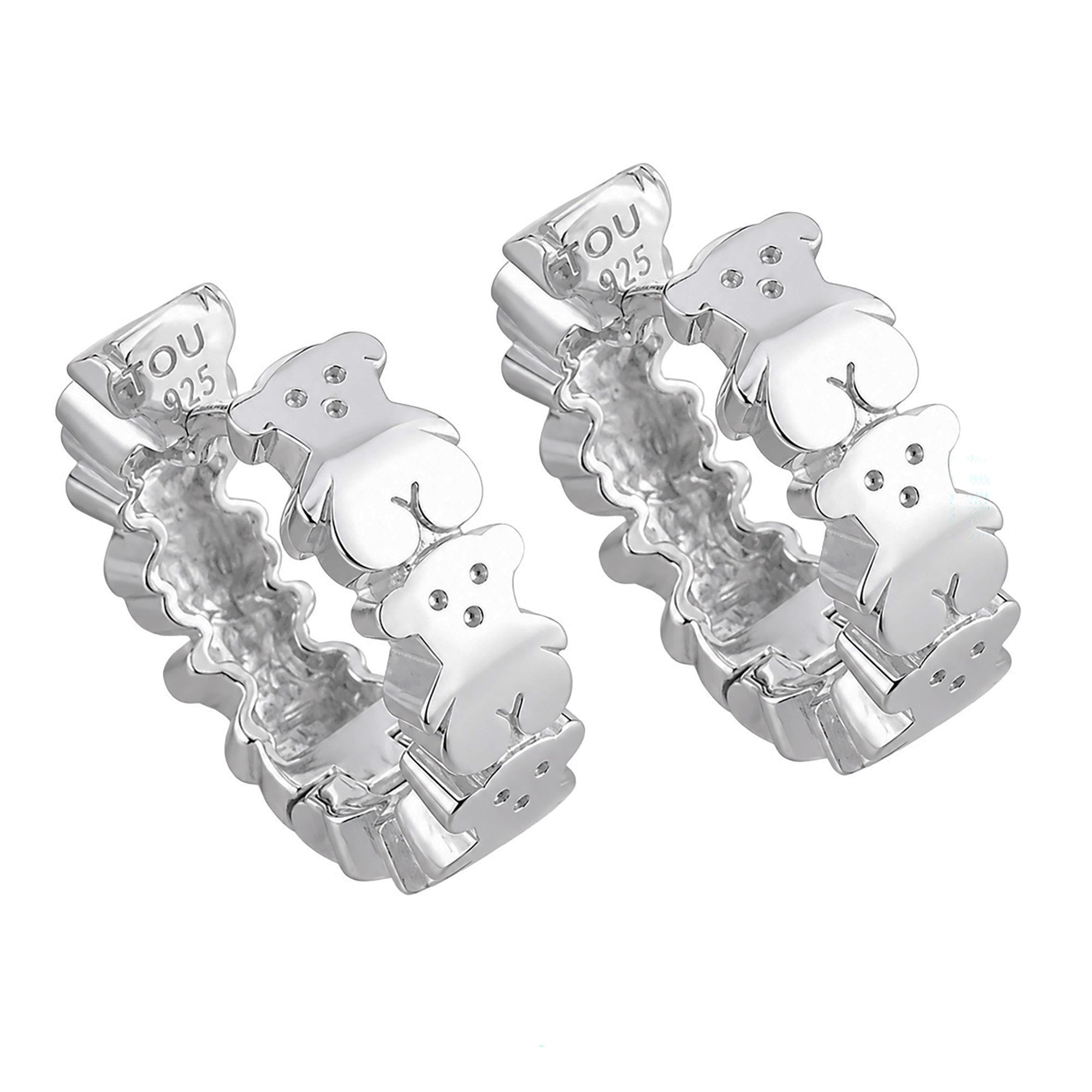 Arracada Huggies Inspirado Oso 1:1 6 Osos Lisos, Plata .925 con Baño de Rodio