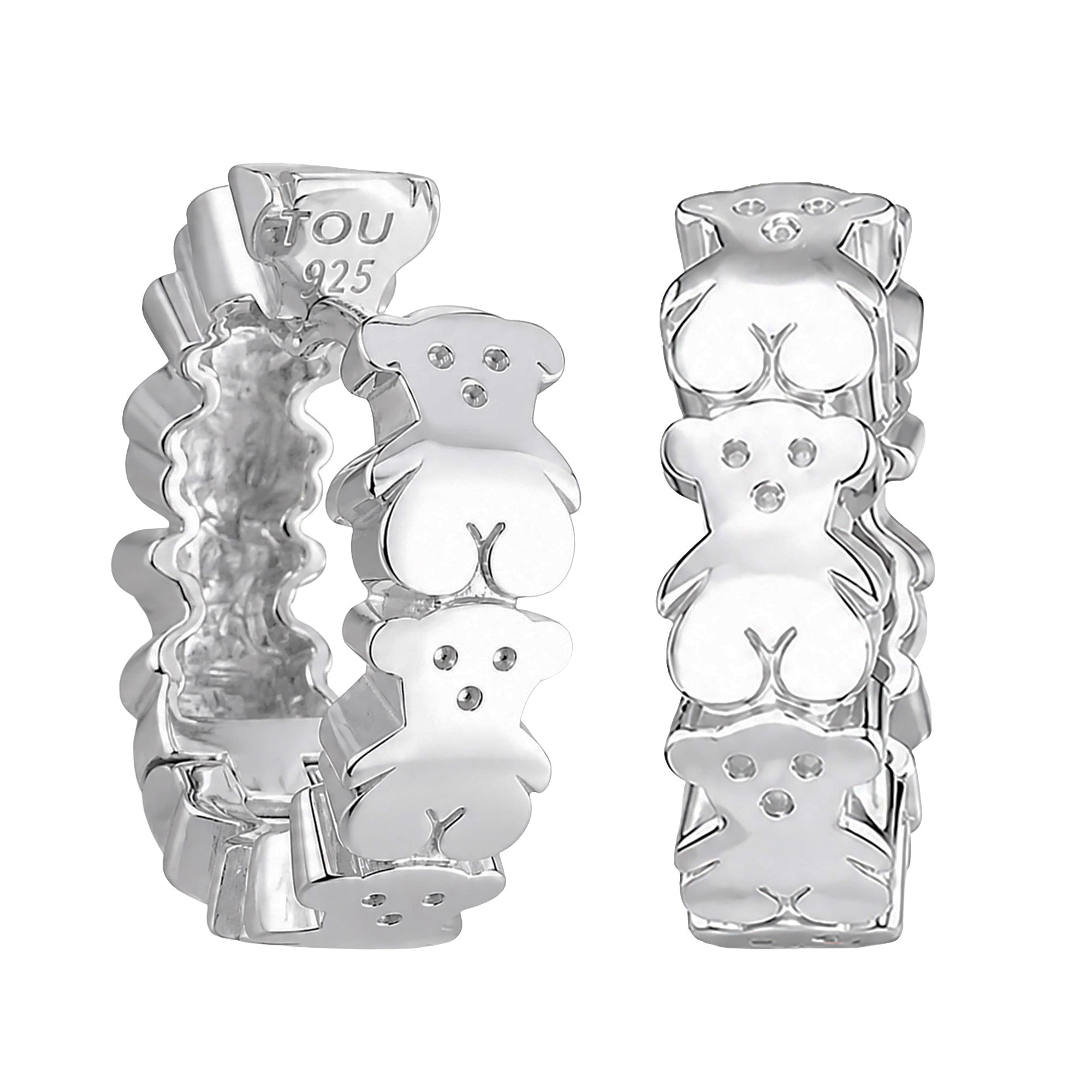 Arracada Huggies Inspirado Oso 1:1 6 Osos Lisos, Plata .925 con Baño de Rodio