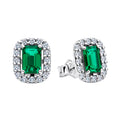 Arete Broquel Pan 1:1 Circonia Rectangular Verde con Micro Circonias Plata .925