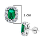 Arete Broquel Pan 1:1 Circonia Rectangular Verde con Micro Circonias Plata .925